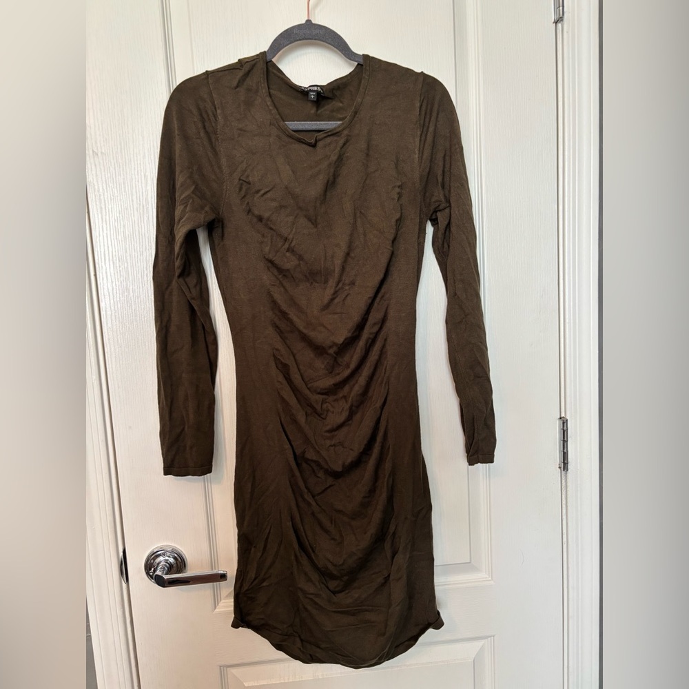 Express Brown Long Sleeve Cowl Neck Bodycon Dress